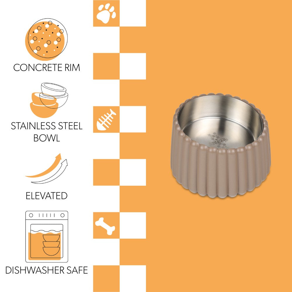 RiverTail Ridge Small/Medium Slanted Concrete and Stainless Steel Bowl 16oz (2 Cups) Pet Feeder