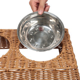 BreezeBite 6.9" Small/Medium Elevated Wicker Pet Feeder with 18oz (2.2 Cups) 2-Stainless Steel Bowls