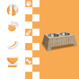BreezeBite 6.9" Small/Medium Elevated Wicker Pet Feeder with 18oz (2.2 Cups) 2-Stainless Steel Bowls