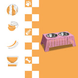 BreezeBite 6.9" Small/Medium Elevated Wicker Pet Feeder with 18oz (2.2 Cups) 2-Stainless Steel Bowls