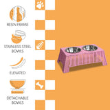 BreezeBite 6.9" Small/Medium Elevated Wicker Pet Feeder with 18oz (2.2 Cups) 2-Stainless Steel Bowls