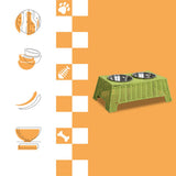 BreezeBite 6.9" Small/Medium Elevated Wicker Pet Feeder with 18oz (2.2 Cups) 2-Stainless Steel Bowls