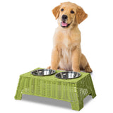 BreezeBite 6.9" Small/Medium Elevated Wicker Pet Feeder with 18oz (2.2 Cups) 2-Stainless Steel Bowls