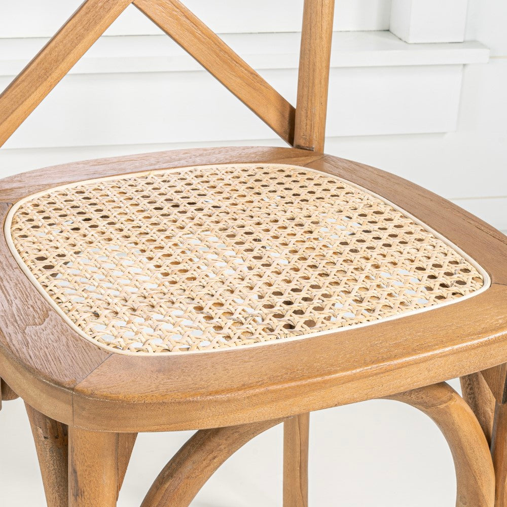 Seeta Classic Traditional X-Back Wood Rattan Dining Chair Set 2