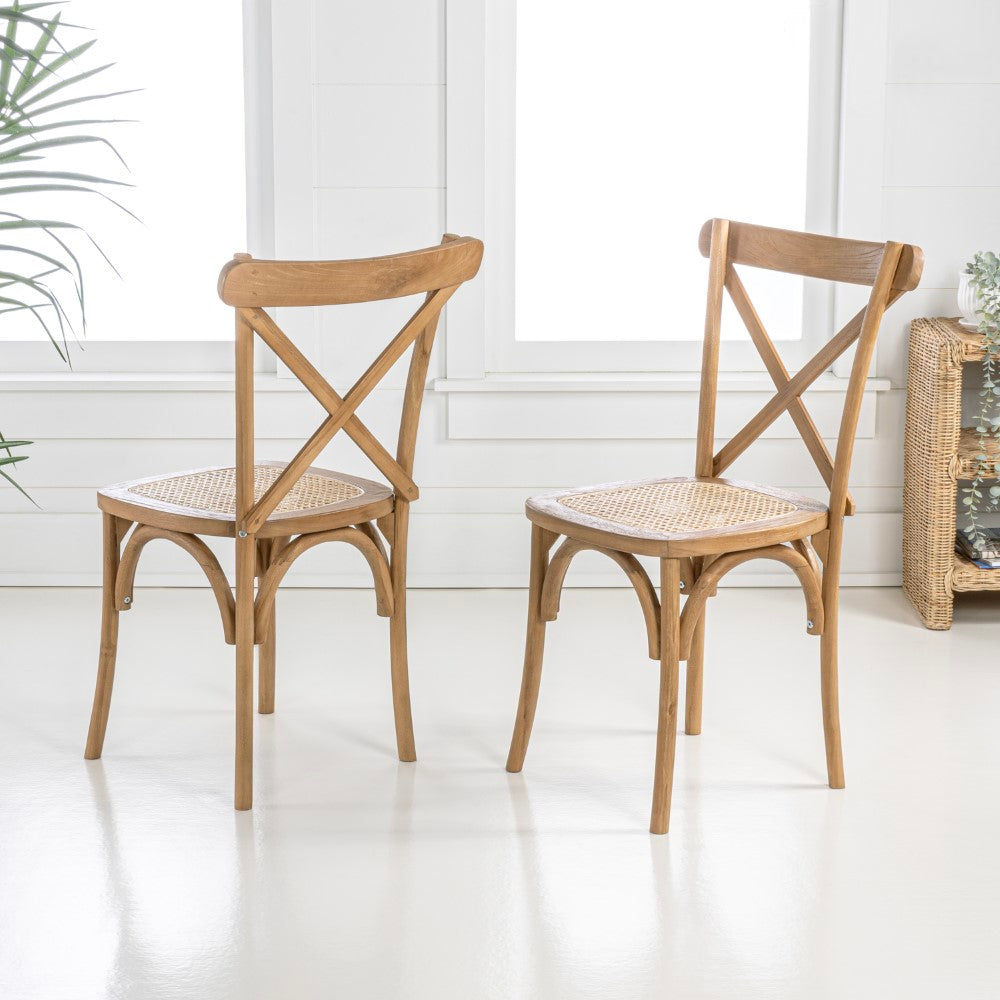 Seeta Classic Traditional X-Back Wood Rattan Dining Chair Set 2