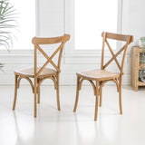Seeta Classic Traditional X-Back Wood Rattan Dining Chair Set 2