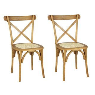 Seeta Classic Traditional X-Back Wood Rattan Dining Chair Set 2