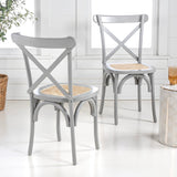 Seeta Classic Traditional X-Back Wood Rattan Dining Chair Set 2