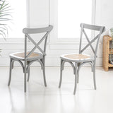 Seeta Classic Traditional X-Back Wood Rattan Dining Chair Set 2