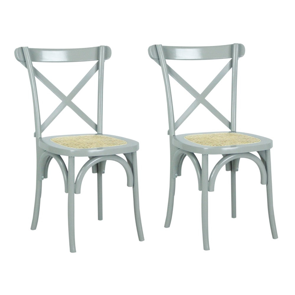 Seeta Classic Traditional X-Back Wood Rattan Dining Chair Set 2