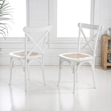 Seeta Classic Traditional X-Back Wood Rattan Dining Chair Set 2