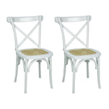 Seeta Classic Traditional X-Back Wood Rattan Dining Chair Set 2