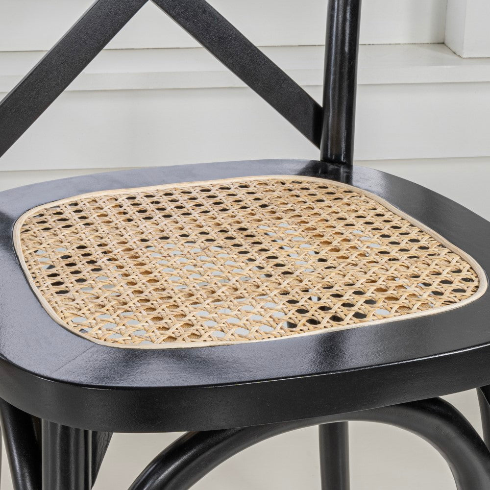 Seeta Classic Traditional X-Back Wood Rattan Dining Chair Set 2