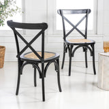 Seeta Classic Traditional X-Back Wood Rattan Dining Chair Set 2