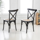 Seeta Classic Traditional X-Back Wood Rattan Dining Chair Set 2