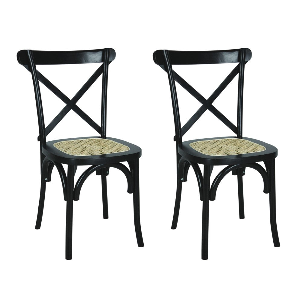 Seeta Classic Traditional X-Back Wood Rattan Dining Chair Set 2
