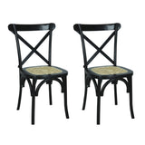 Seeta Classic Traditional X-Back Wood Rattan Dining Chair Set 2