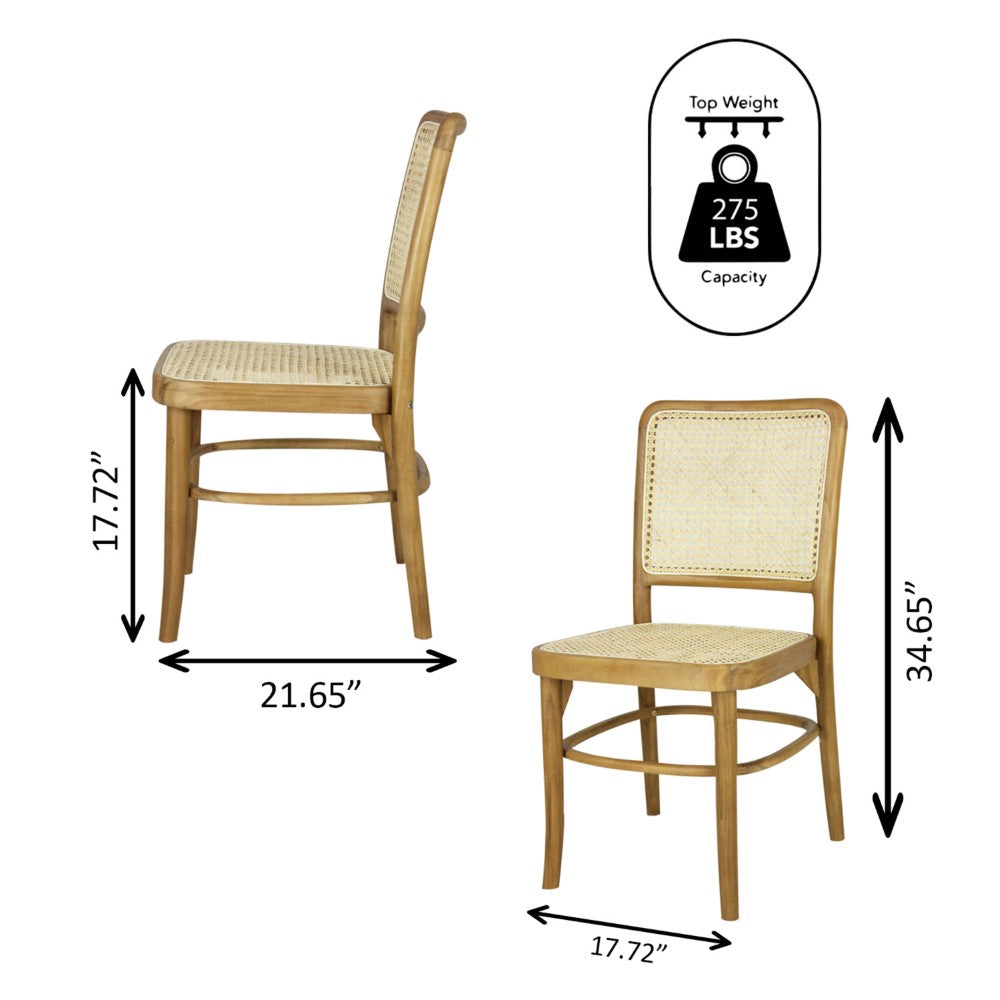Stunning Mid-Century Vintage Wood Rattan Dining Chair Set 2