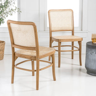 Stunning Mid-Century Vintage Wood Rattan Dining Chair Set 2