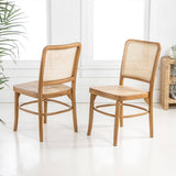 Stunning Mid-Century Vintage Wood Rattan Dining Chair Set 2