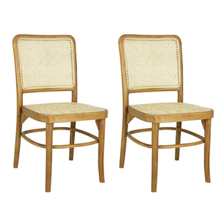 Stunning Mid-Century Vintage Wood Rattan Dining Chair Set 2