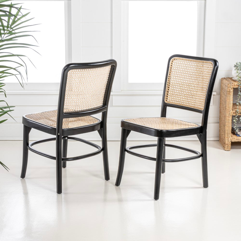 Stunning Mid-Century Vintage Wood Rattan Dining Chair Set 2
