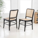 Stunning Mid-Century Vintage Wood Rattan Dining Chair Set 2