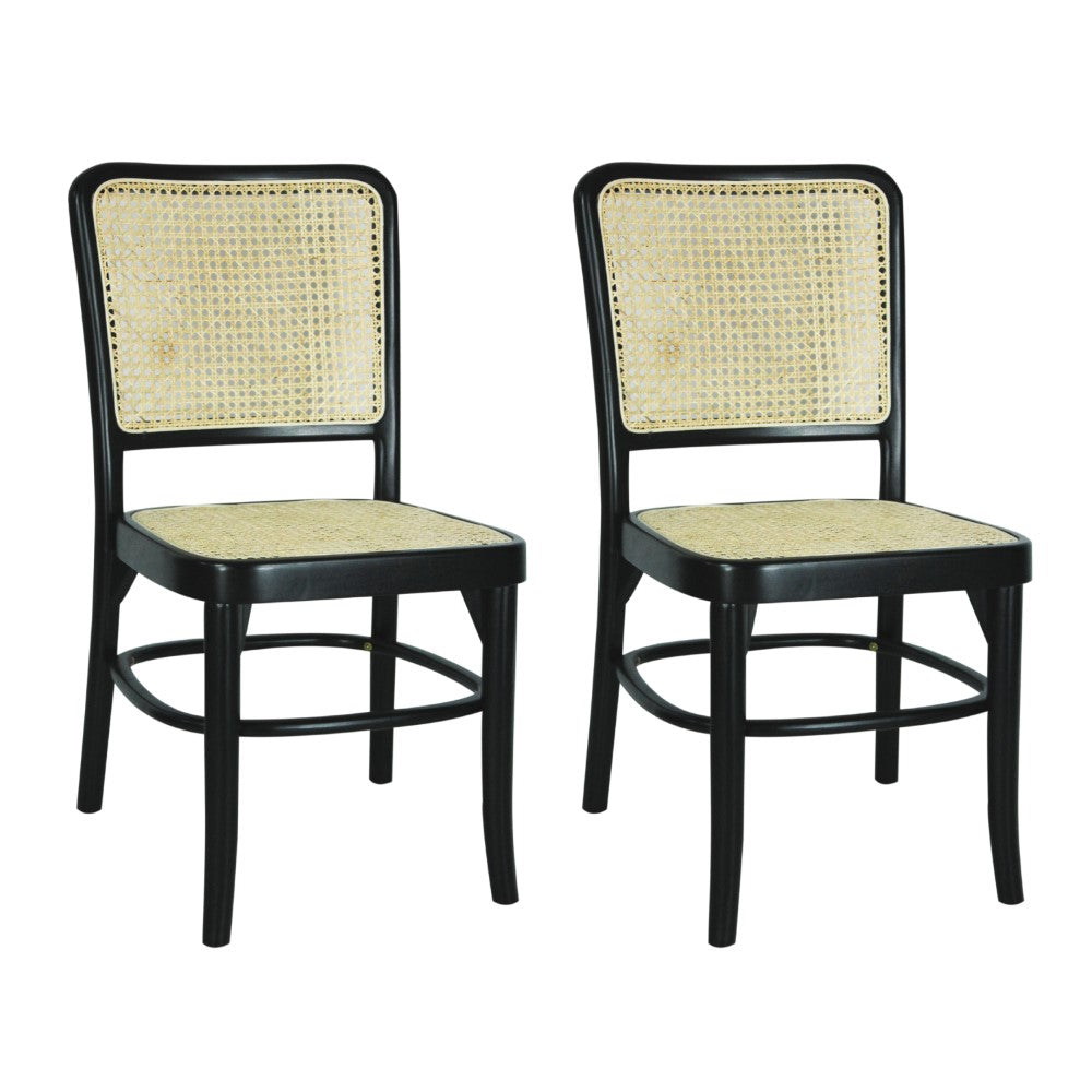 Stunning Mid-Century Vintage Wood Rattan Dining Chair Set 2