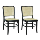 Stunning Mid-Century Vintage Wood Rattan Dining Chair Set 2