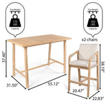 Caribbean Modern Coastal 3-Piece Acacia Wood Outdoor Bar Set with Cushions