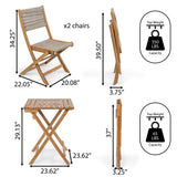 Nancy Modern Coastal 3-Piece Acacia Wood Outdoor Folding Bistro Set