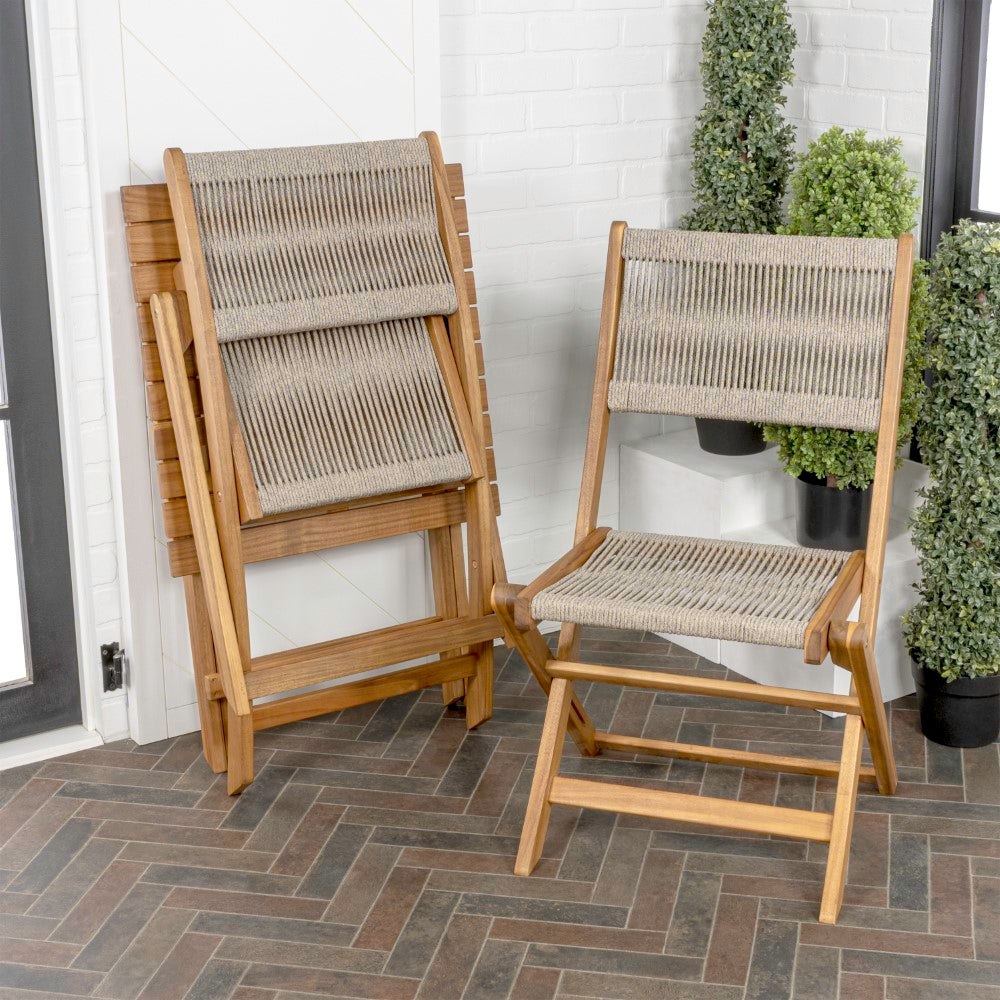Nancy Modern Coastal 3-Piece Acacia Wood Outdoor Folding Bistro Set