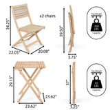 Nancy Modern Coastal 3-Piece Acacia Wood Outdoor Folding Bistro Set