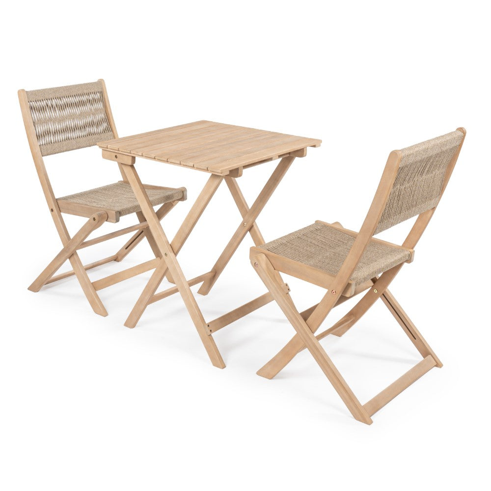 Nancy Modern Coastal 3-Piece Acacia Wood Outdoor Folding Bistro Set