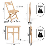 Costway Classic French Country 3-Piece Acacia Wood Half-Round Outdoor Folding Bistro Set