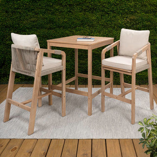 Willowshade Modern Coastal 3-Piece Acacia Wood Outdoor Square Bar Table Set with Cushions
