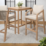 Willowshade Modern Coastal 3-Piece Acacia Wood Outdoor Square Bar Table Set with Cushions