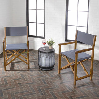 Actor Classic Vintage Outdoor Acacia Wood Folding Director Chair with Canvas Seat Set 2