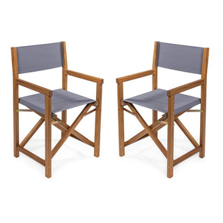 Actor Classic Vintage Outdoor Acacia Wood Folding Director Chair with Canvas Seat Set 2