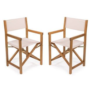 Actor Classic Vintage Outdoor Acacia Wood Folding Director Chair with Canvas Seat Set 2