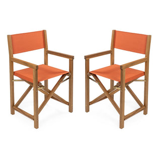Actor Classic Vintage Outdoor Acacia Wood Folding Director Chair with Canvas Seat Set 2