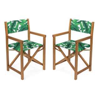 Actor Classic Vintage Outdoor Acacia Wood Folding Director Chair with Canvas Seat Set 2