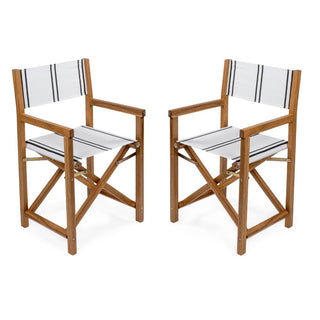 Actor Classic Vintage Outdoor Acacia Wood Folding Director Chair with Canvas Seat Set 2