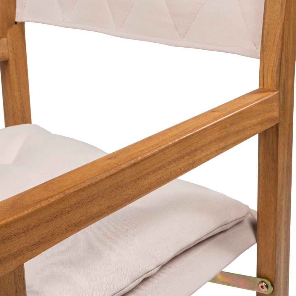 Patio Classic Mid-Century Outdoor Acacia Wood Foldable Diamond-Quilted Back Director Chair with Cushion Set 2