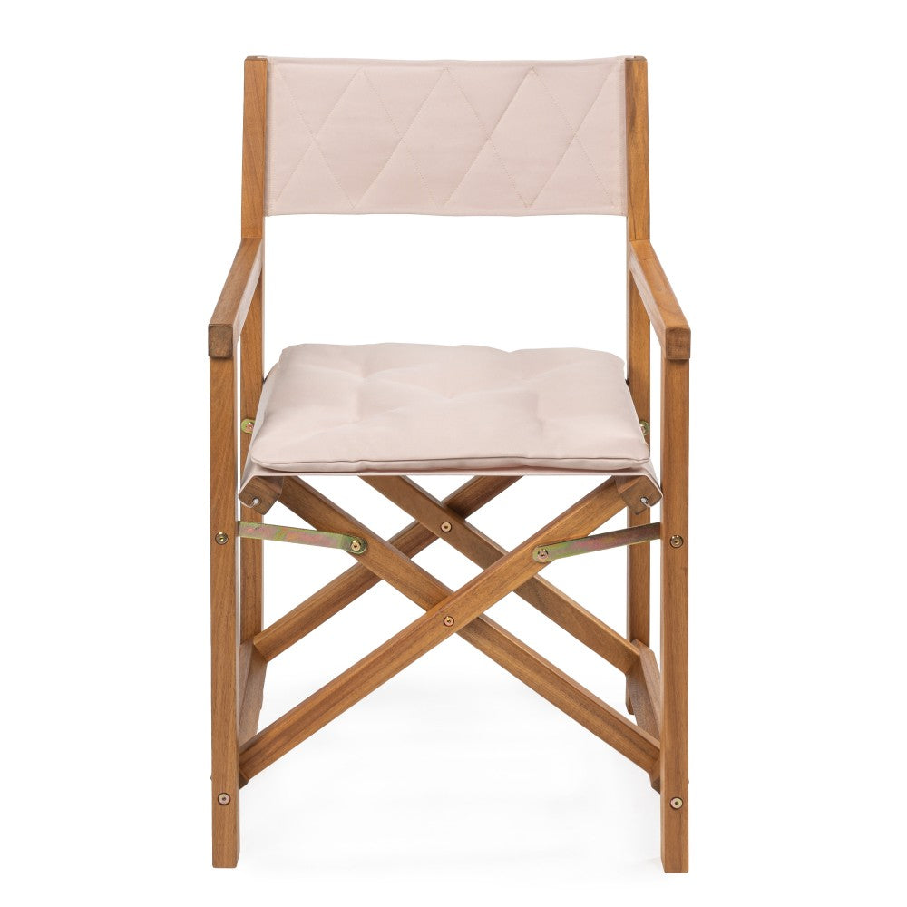Patio Classic Mid-Century Outdoor Acacia Wood Foldable Diamond-Quilted Back Director Chair with Cushion Set 2