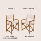 Patio Classic Mid-Century Outdoor Acacia Wood Foldable Diamond-Quilted Back Director Chair with Cushion Set 2