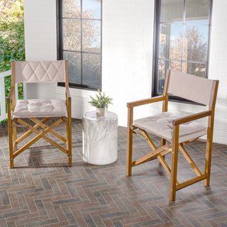 Patio Classic Mid-Century Outdoor Acacia Wood Foldable Diamond-Quilted Back Director Chair with Cushion Set 2