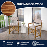 Patio Classic Mid-Century Outdoor Acacia Wood Foldable Diamond-Quilted Back Director Chair with Cushion Set 2