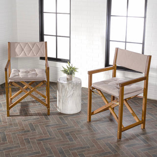 Patio Classic Mid-Century Outdoor Acacia Wood Foldable Diamond-Quilted Back Director Chair with Cushion Set 2