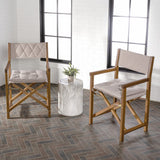 Patio Classic Mid-Century Outdoor Acacia Wood Foldable Diamond-Quilted Back Director Chair with Cushion Set 2